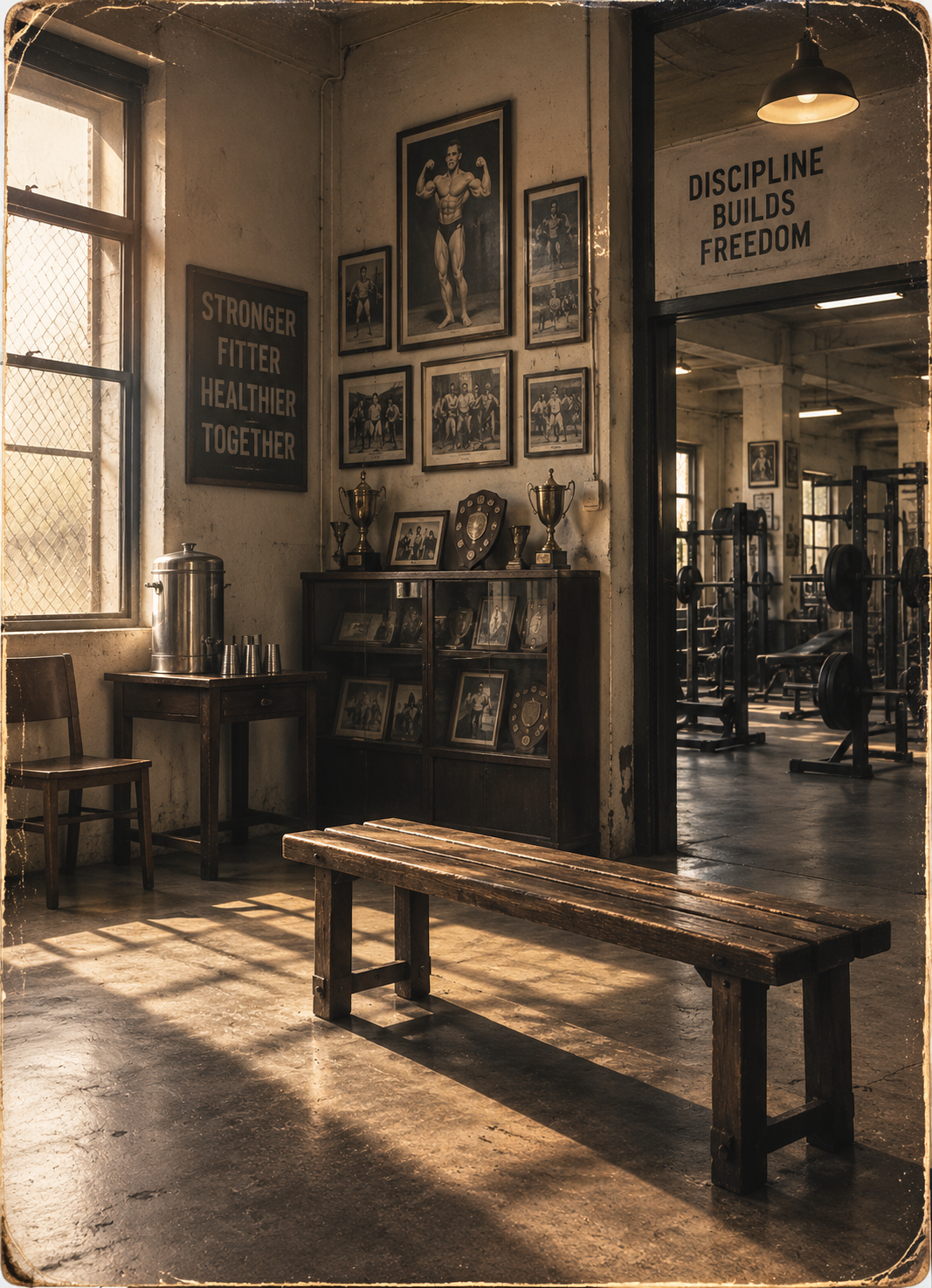 Legacy lounge with trophies and photos at Deshbandhu Gym, Bankura